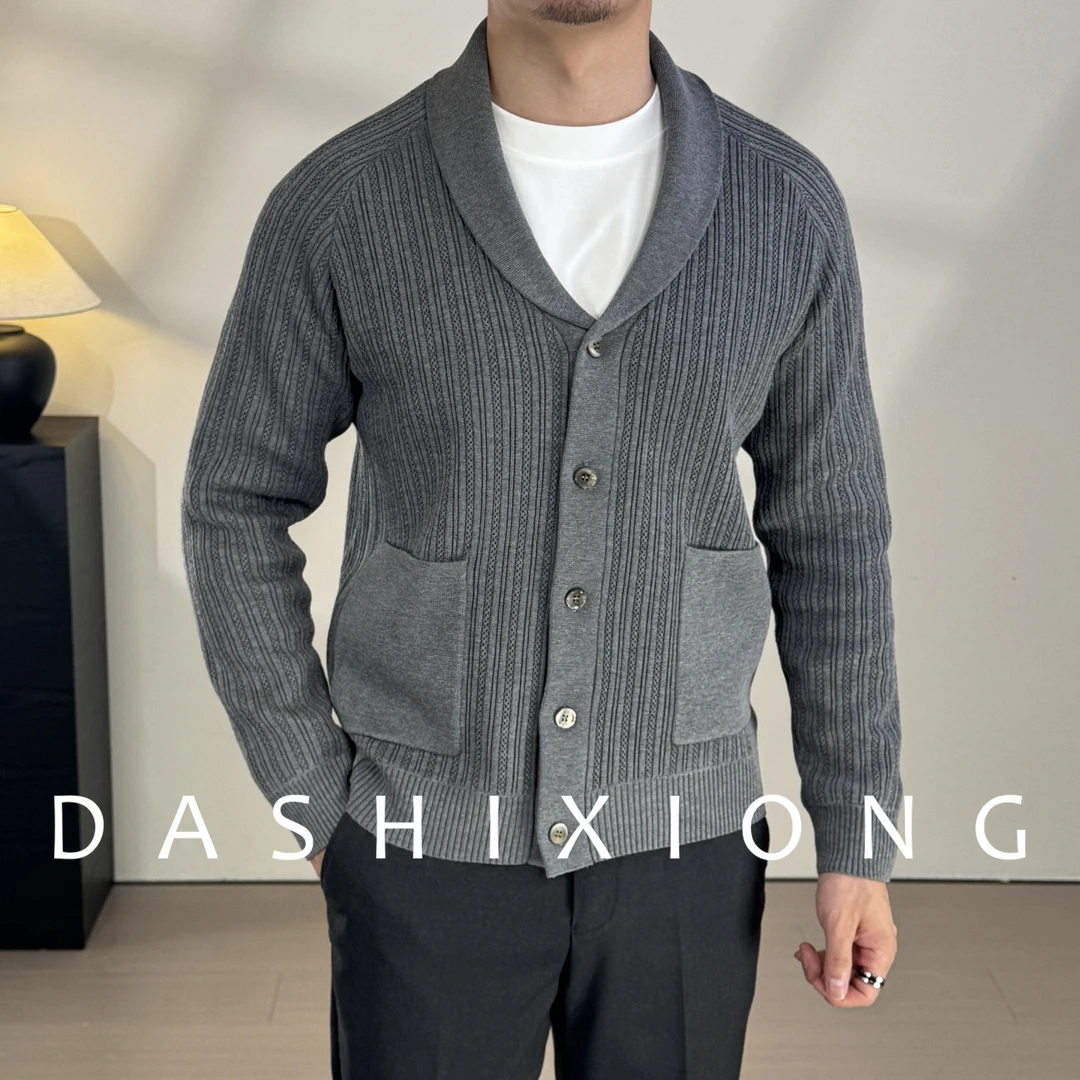 2025秋冬新款英伦轻奢高定加厚复古开衫男韩版修身保暖商务针织衫