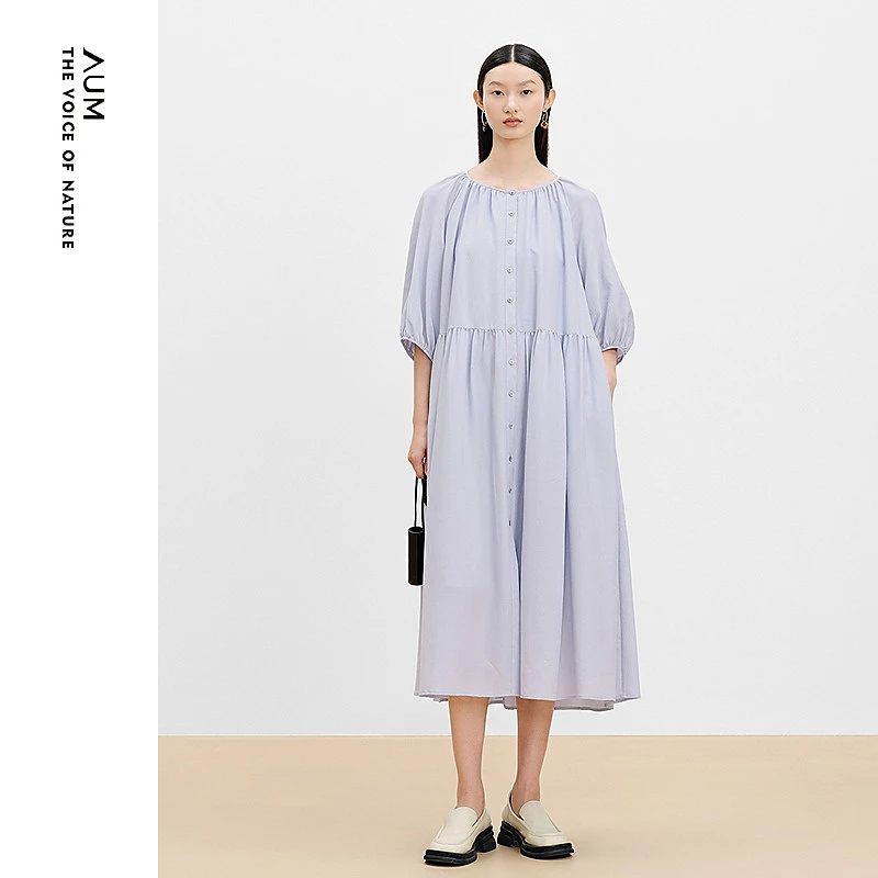 AUM/噢姆新款气质时尚紫色浪漫简约休闲连衣裙MCEG30066