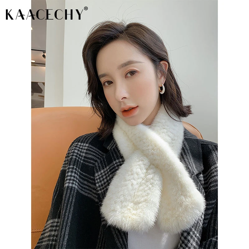 纯色保暖貂毛围巾女款爆款2025新款双面编织百搭洋气毛领围脖护颈