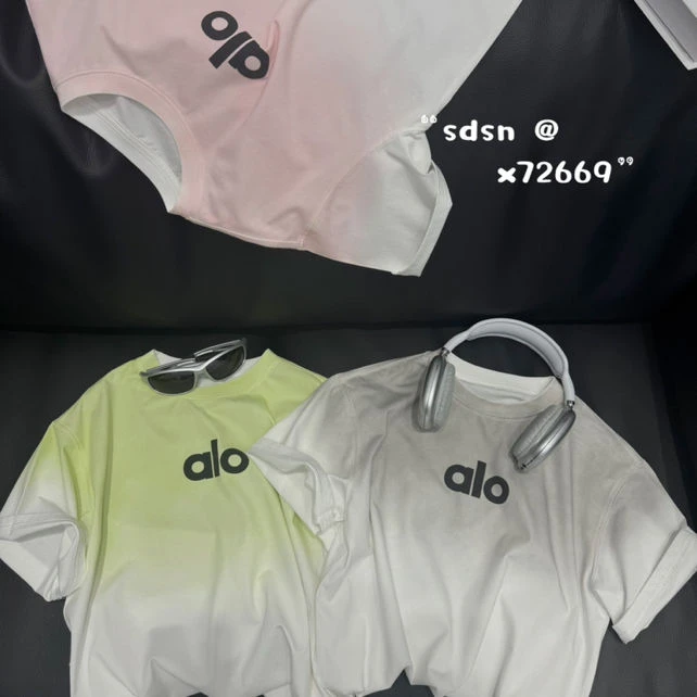 X72669高品质alo扎染拼色短袖宽松韩版渐变夏季中大童百搭T恤
