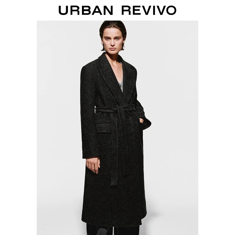 UR2025冬季新款女装高智感气质格雷系腰带大衣外套UWJ150115