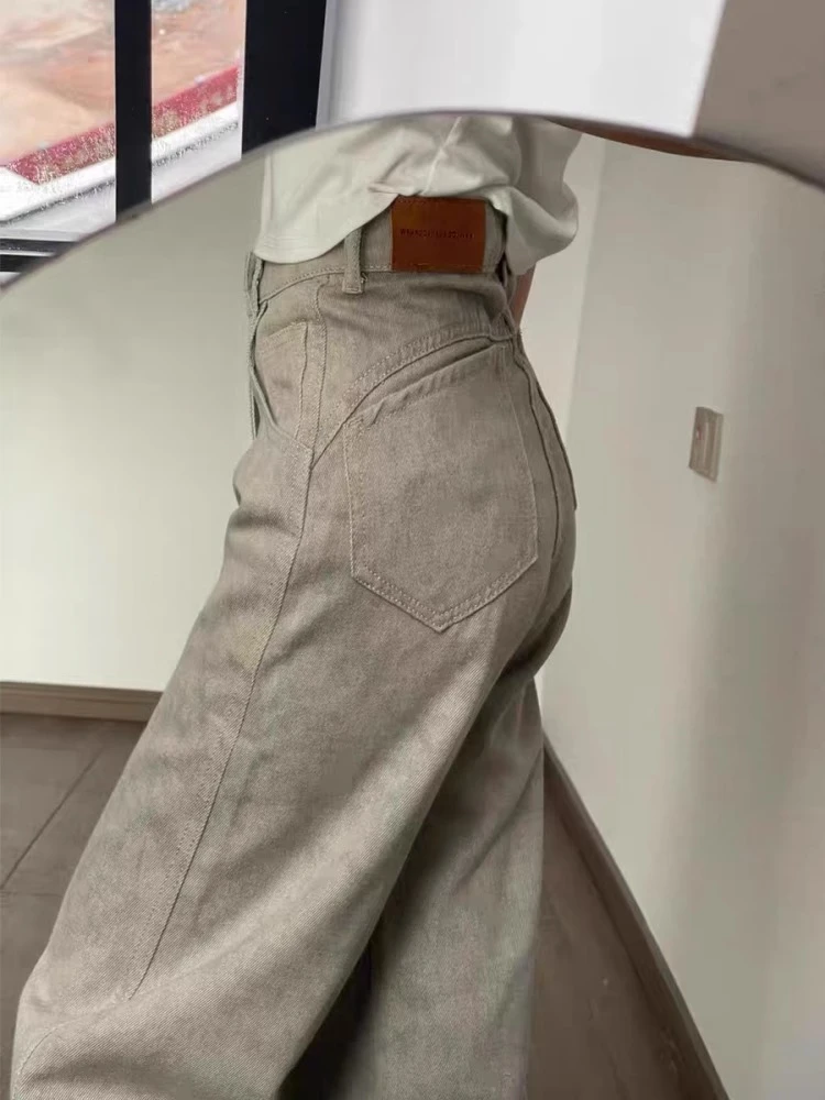 大码复古美式牛仔裤女夏季胖mm梨形身材宽松高腰显瘦直筒阔腿裤子