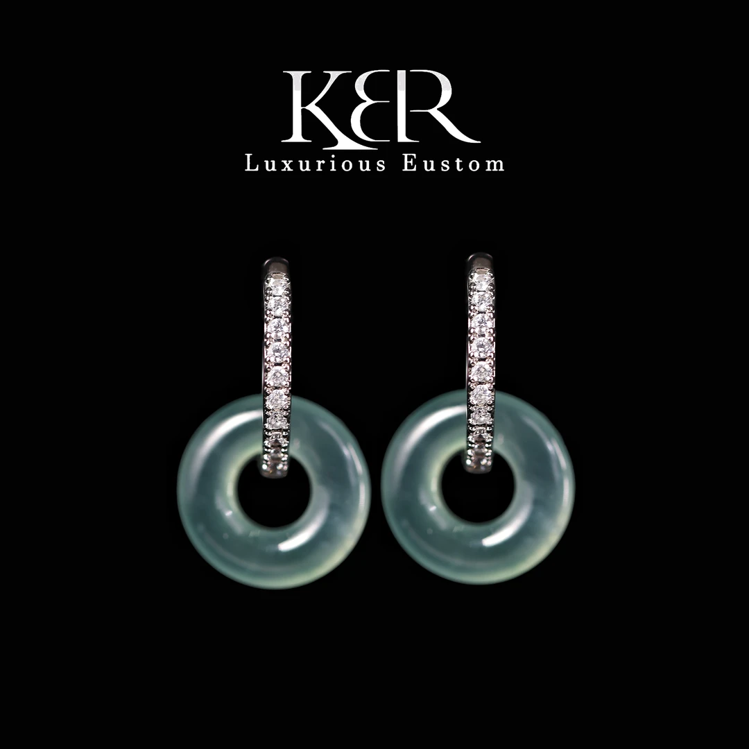 新款高定天然A货翡翠蓝龙平安扣耳饰耳扣百搭气质女士KBR0604001