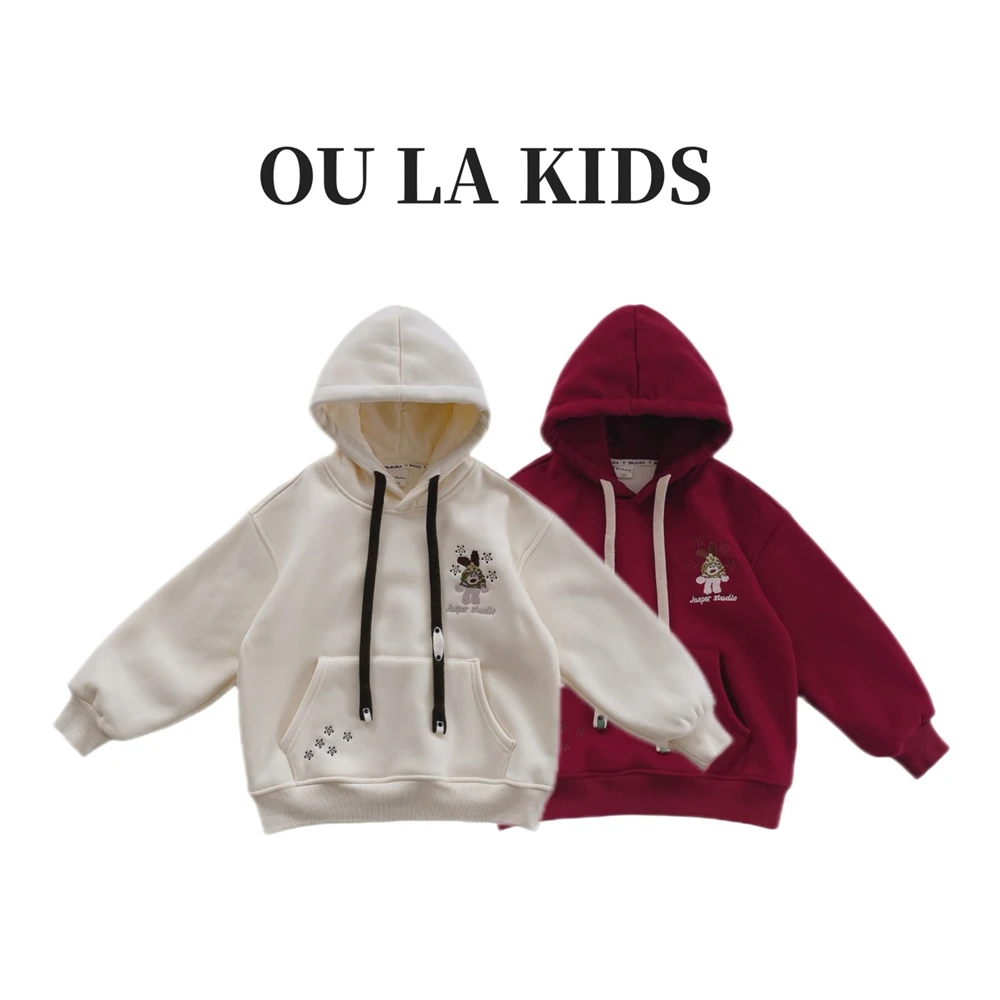 2024冬季新品女童韩版趣味卡通刺绣连帽加绒百搭童装卫衣24BL209