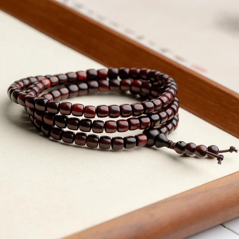 印度小叶紫檀4*5mm108颗桶珠多圈手串佛珠珍品念珠天然文玩男女款