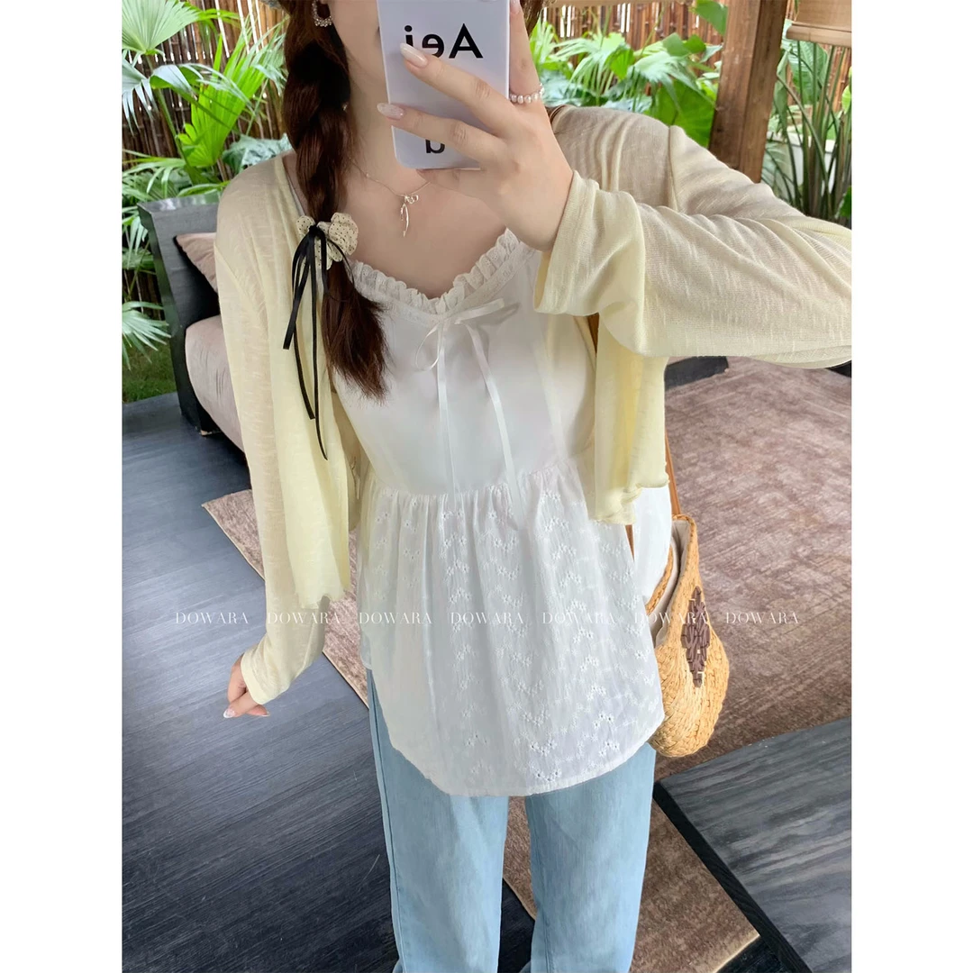 现货8429X大婉酱千千微胖定制 夏季薄款长袖开衫正肩短款透气外套