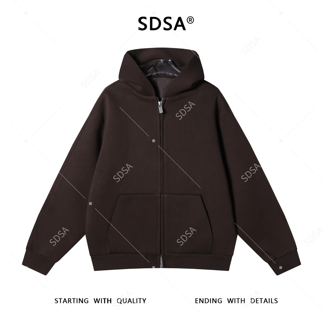 SDSA男士秋冬新款痞帅男装港风复古纯色开衫拉链连帽卫衣外套潮
