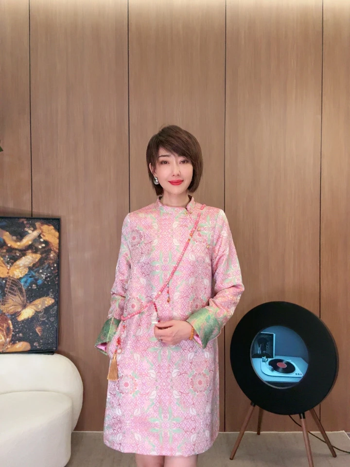 露露【如梦令】2025新款新中式织金宋锦桑蚕丝连衣裙QL204