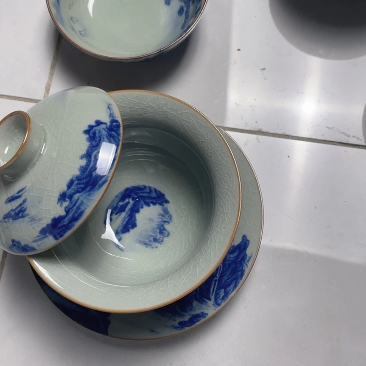 摆件青花千里江山盖碗jjj