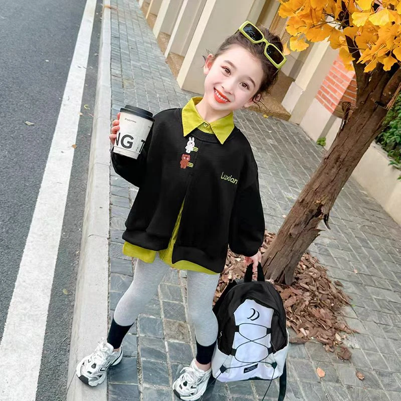 D77（大米家）女童春款洋气衬衫打底三件套