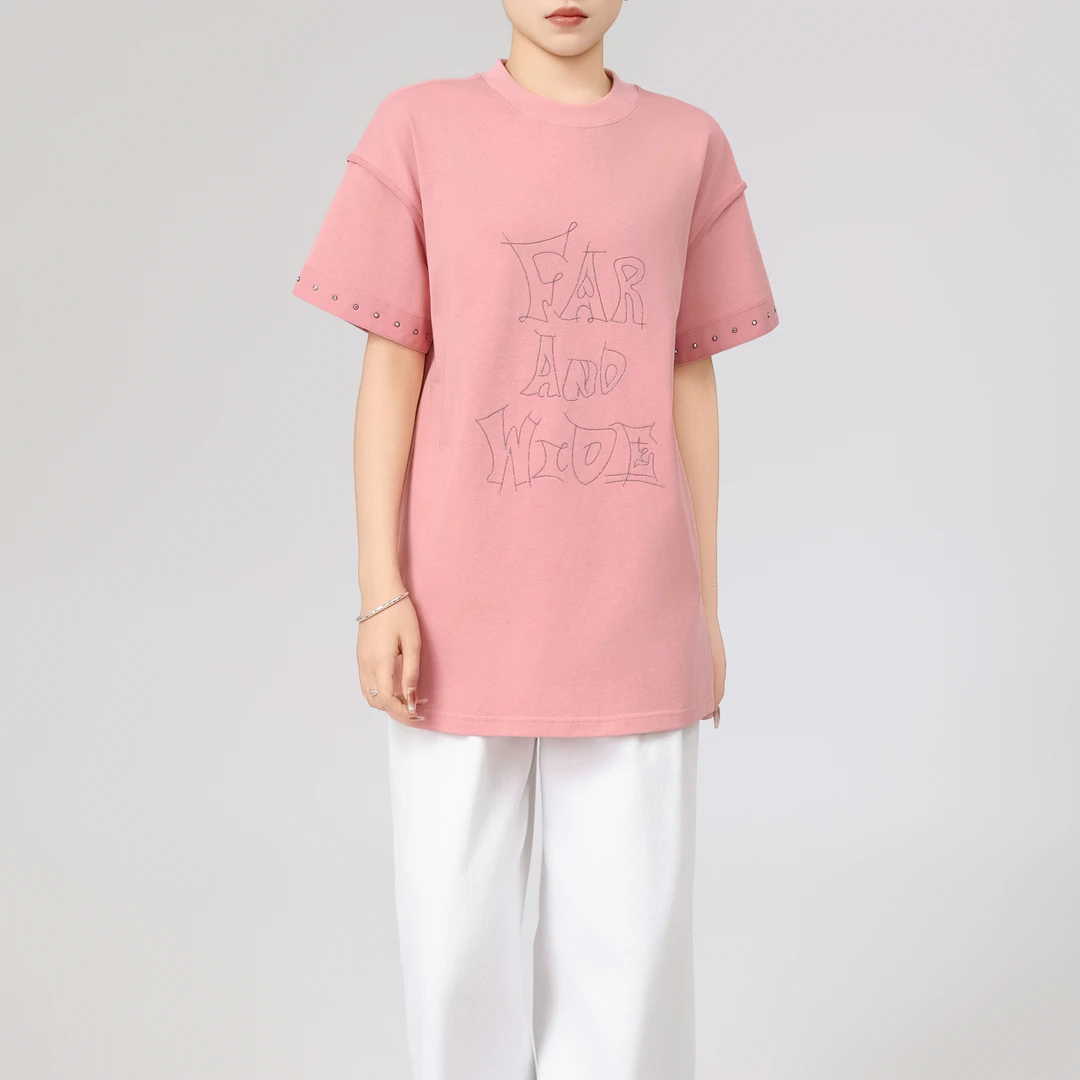 AMASS/阿玛施早春设计款结构半袖百搭显瘦短袖印花圆领5301099