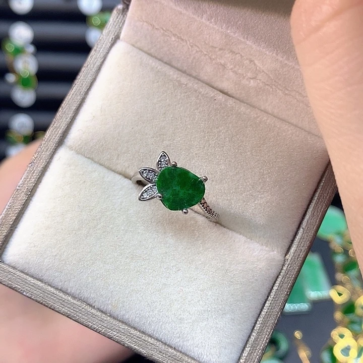 翡翠银S925镶嵌戒指天然翡翠