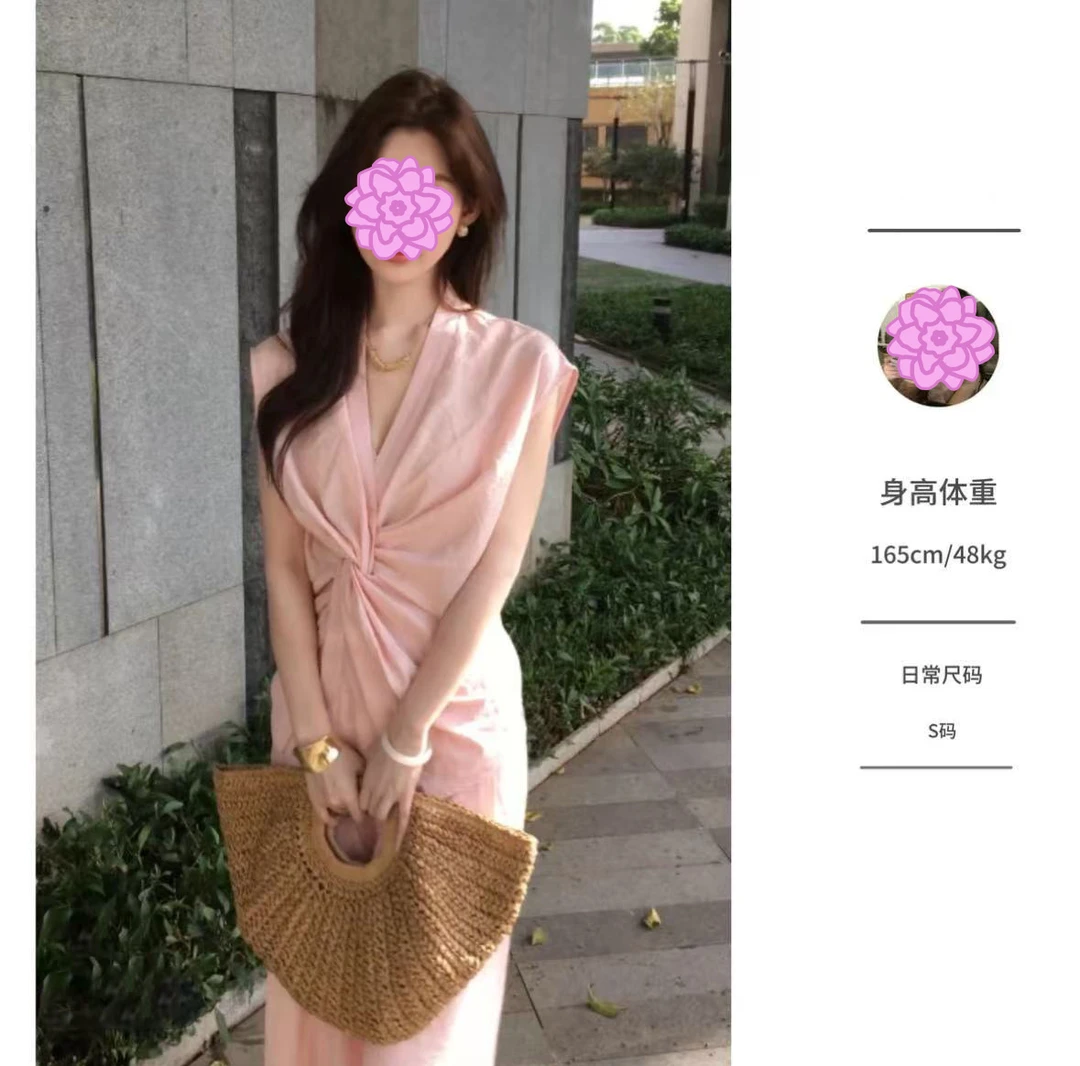 无袖交叉扭结V领衬衫2025夏季新款小众简约气质套装