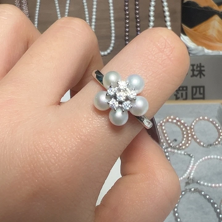 钛钢戒指淡水珍珠