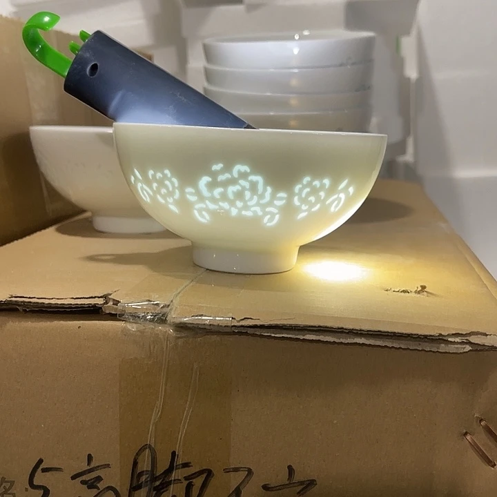 瓷片牡丹玲珑五英寸米饭碗六个，包邮
