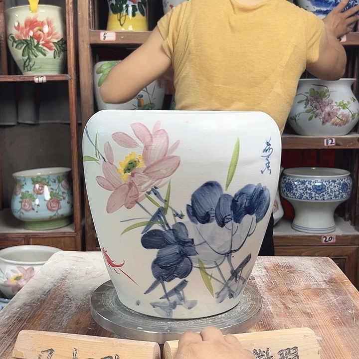 陶瓷苹果青花荷花陶瓷台陶瓷