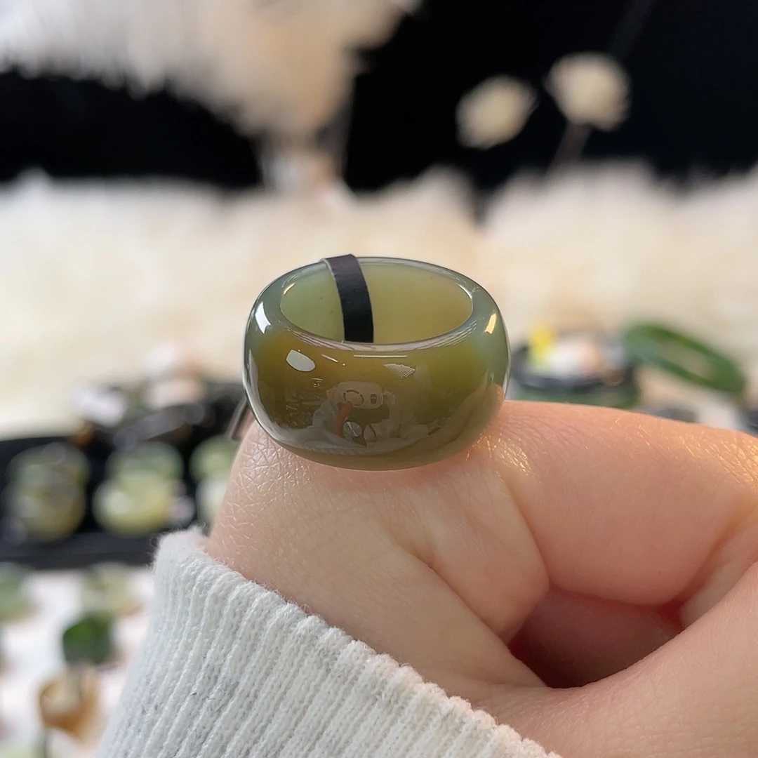 和田玉未镶嵌戒指k59蓝糖墩墩17.4mm