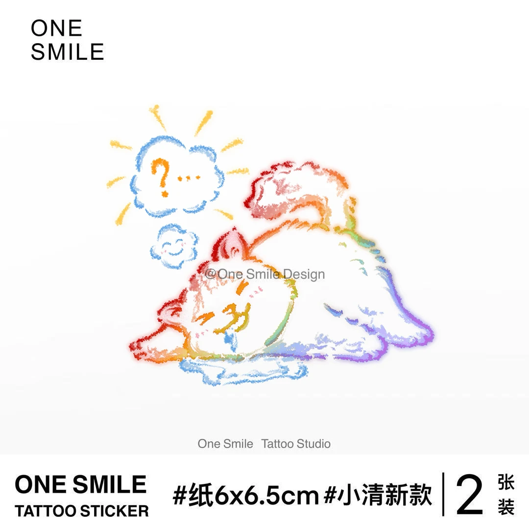 ONESMILE 彩虹梦猫咪 卡通可爱彩色学生儿童持久防水小清新纹身贴