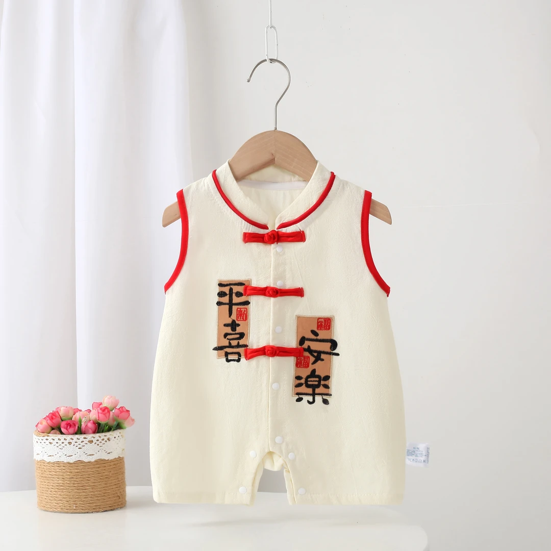 婴幼儿夏季新款平安喜乐无袖连体洋气时尚可爱无袖外出服