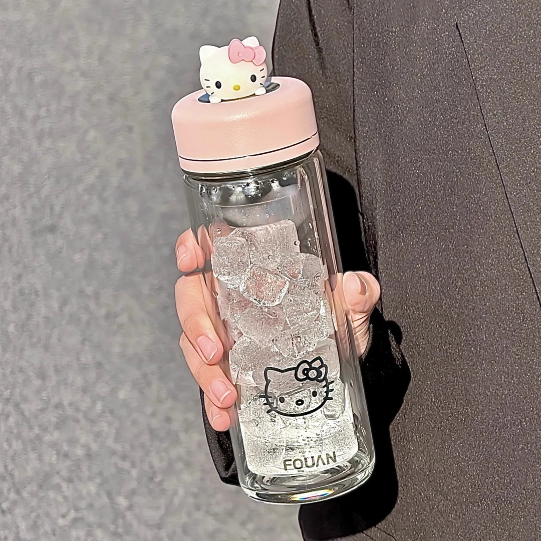 Kitty玻璃杯带茶隔滤网高颜值泡茶杯随身杯高硼硅玻璃耐高温可爱