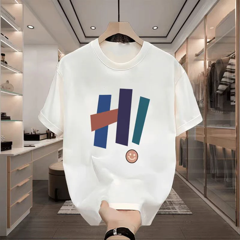 夏季新品男款圆领休闲t恤ins男士白色半袖宽松潮流印花1002