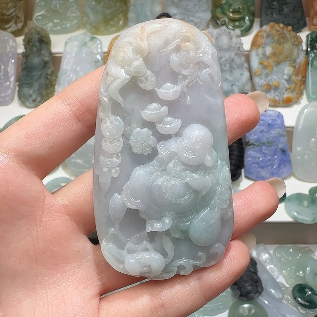 翡翠未镶嵌颈饰天然缅甸翡翠逍遥弥勒佛