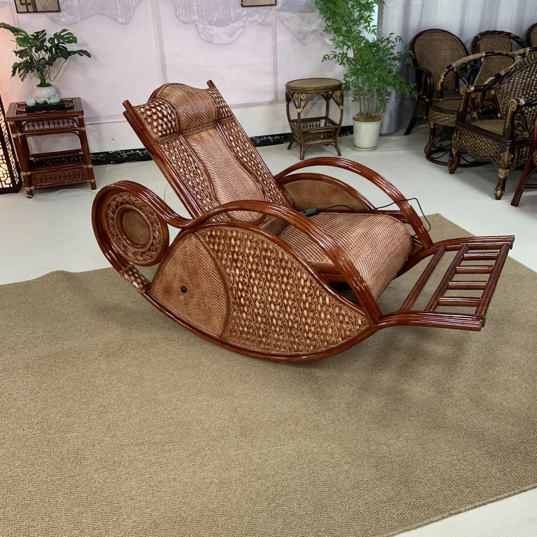 中式实木摇椅藤椅休闲摇摇椅老人家用阳台大人整装全藤编主卧躺椅