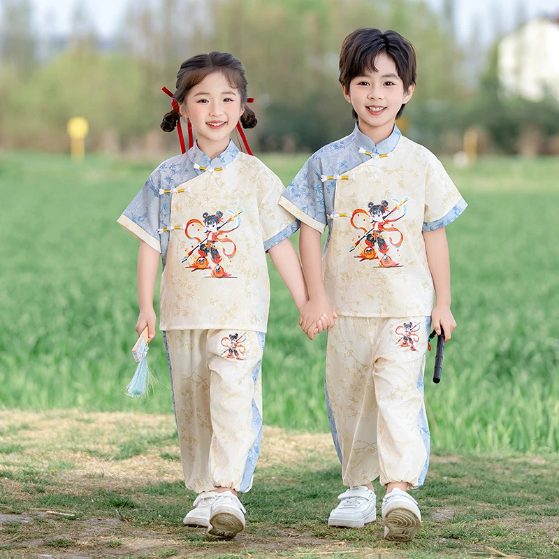 男女宝卡通演出服哪吒闹海新款洋气时髦幼儿园民族国潮风中式套装