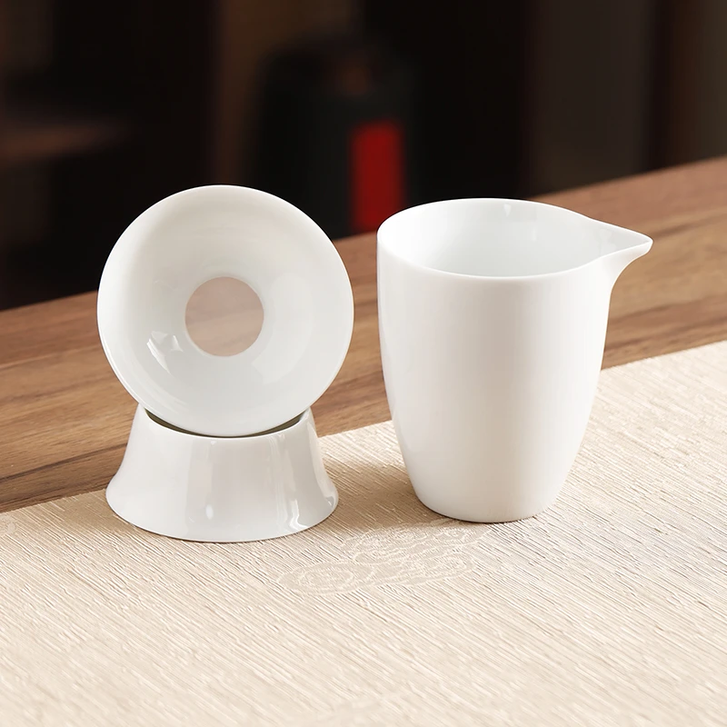 德化白瓷茶漏组公道杯茶叶过滤器网布过滤网茶滤茶隔陶瓷茶具配件