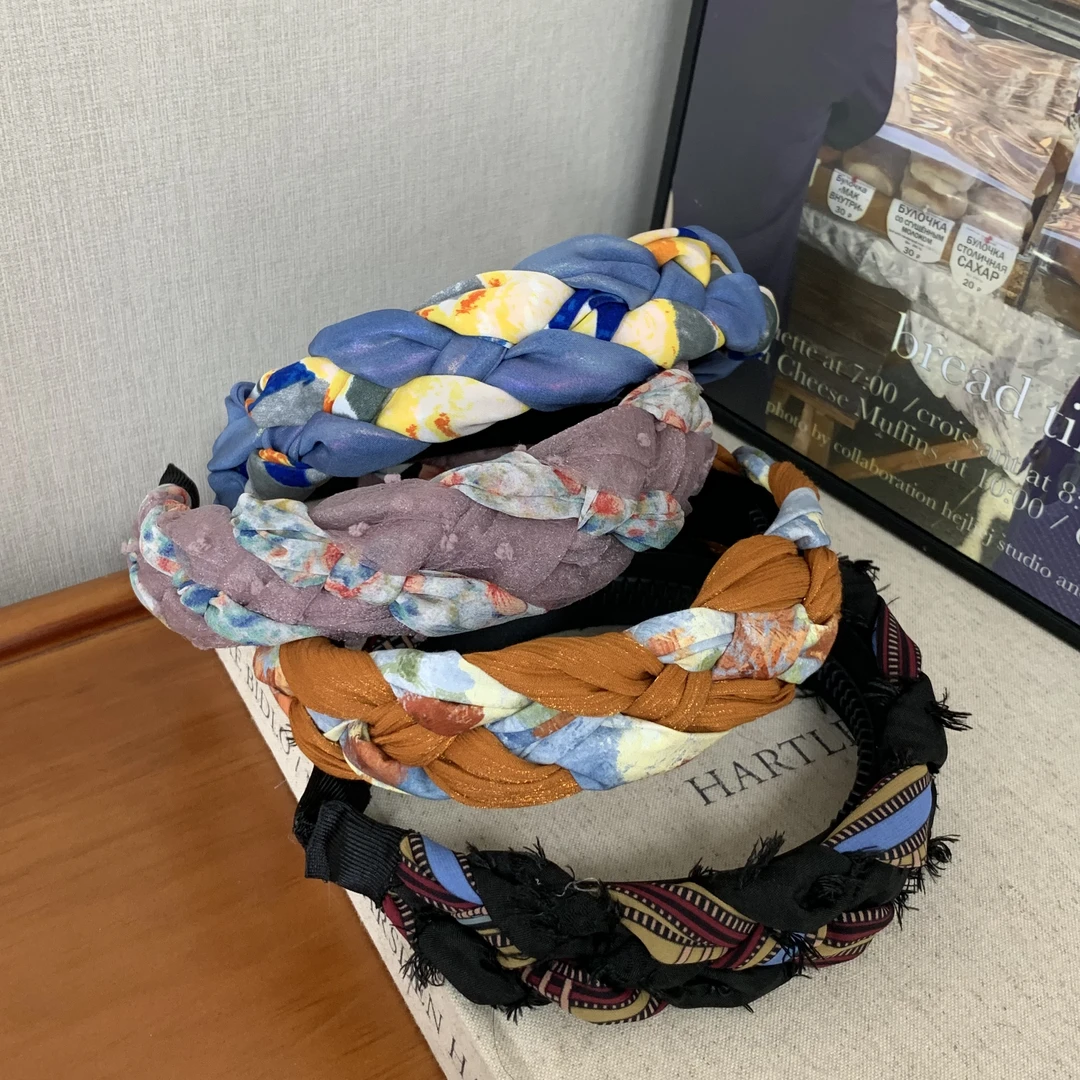 韩版布艺四股手工发箍春夏新款网纱泡泡气质复古温柔甜美