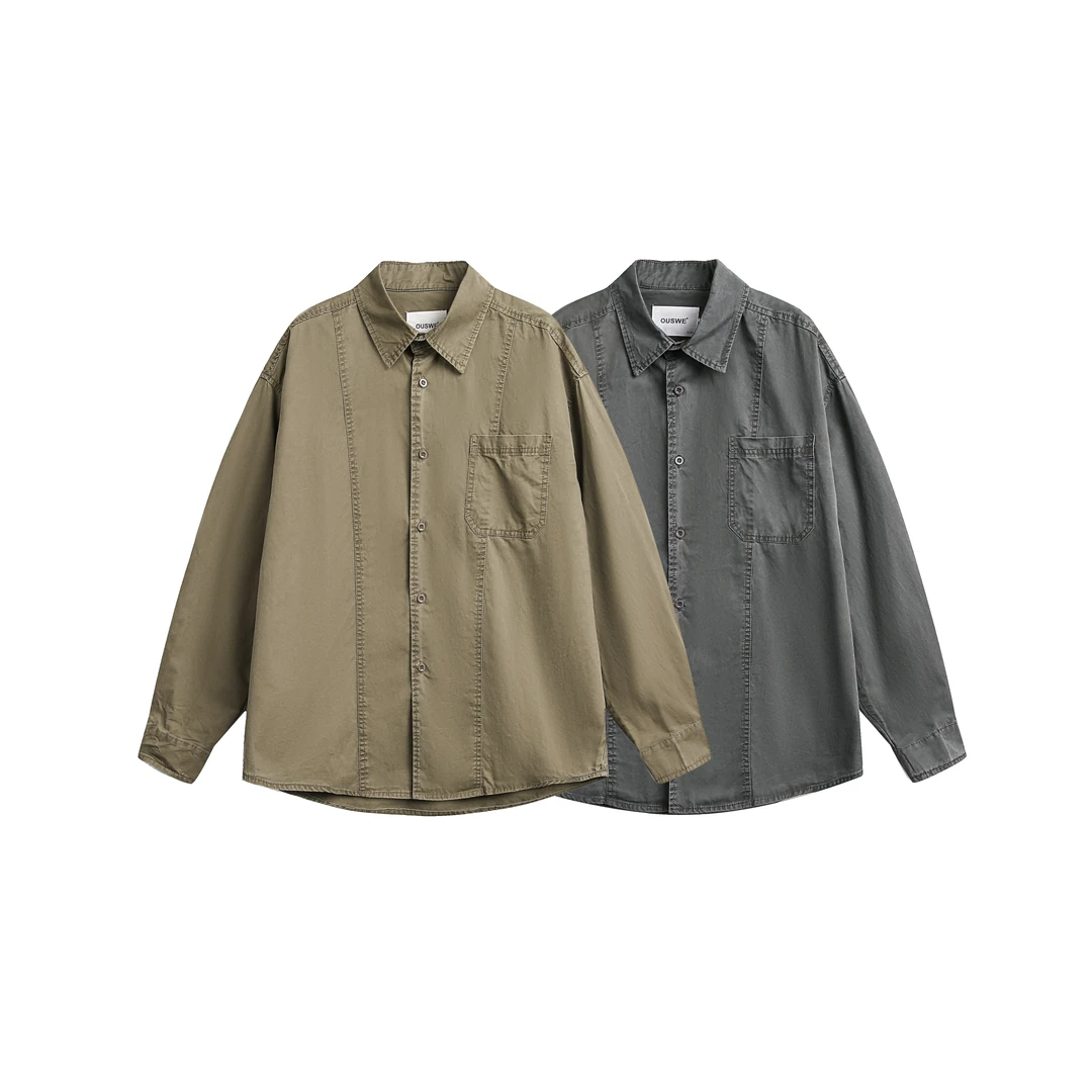 美式复古水洗做旧工装长袖衬衫男女-RC71