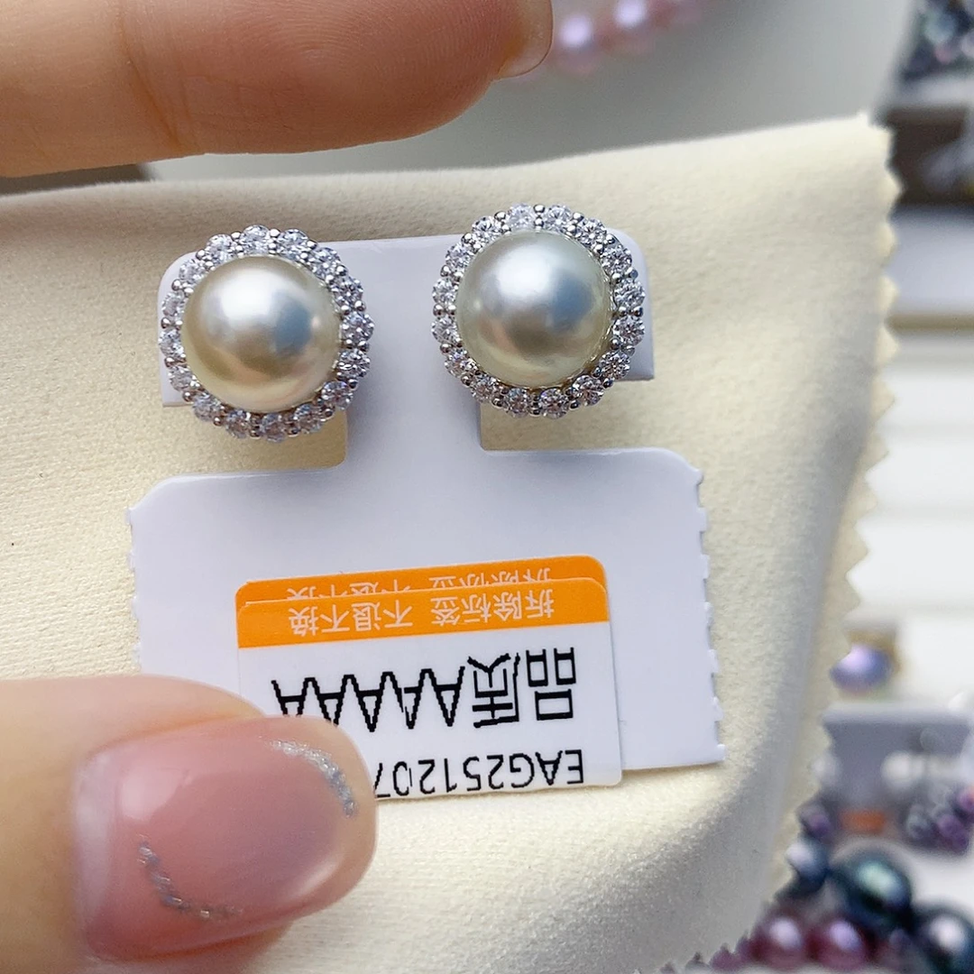 银S925镶嵌耳饰海水珍珠W32
