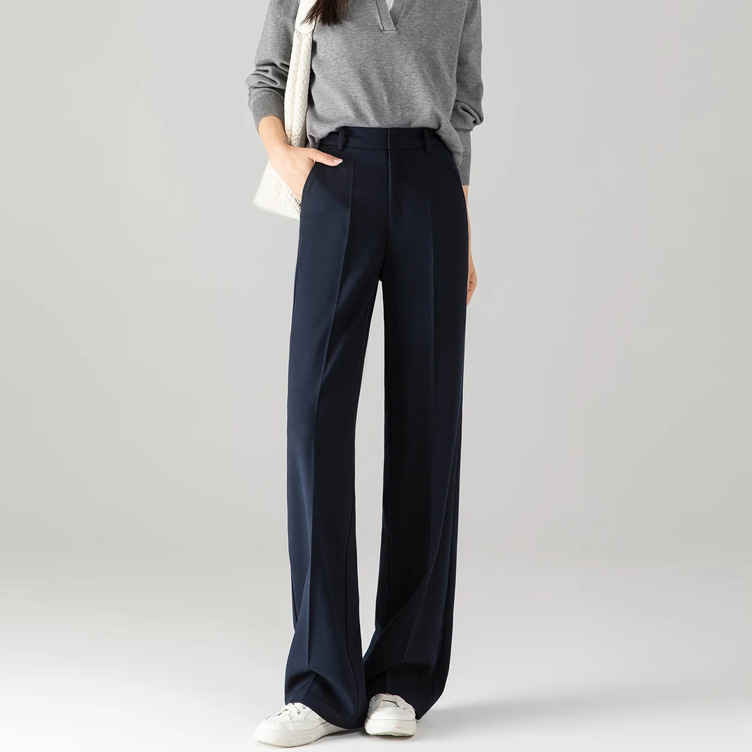 西装阔腿裤女秋高腰藏青色女裤新款2025爆款时尚气质免烫直筒西裤