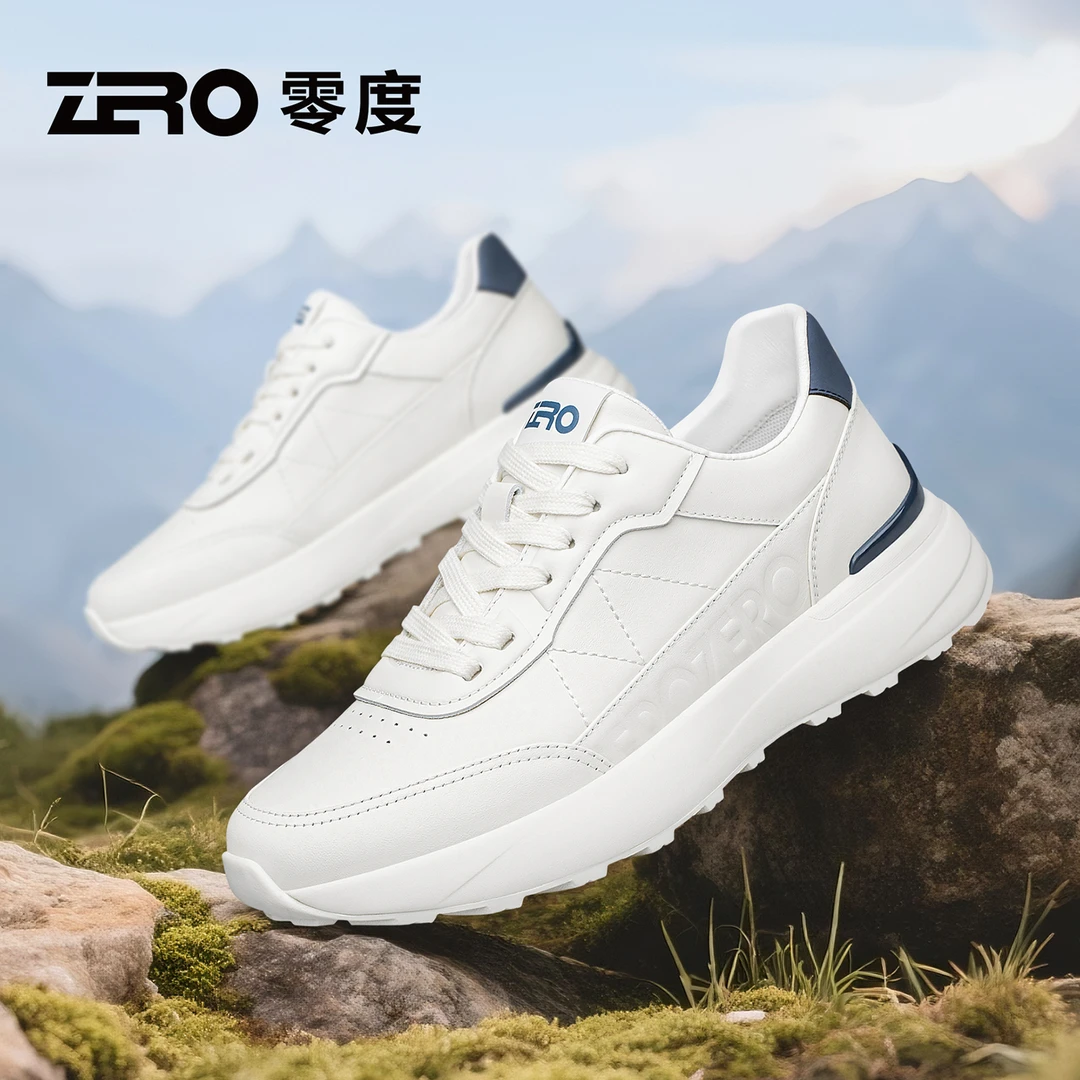 「逸界」ZRO零度男鞋真皮舒适运动休闲鞋男士轻便厚底时尚小白鞋潮
