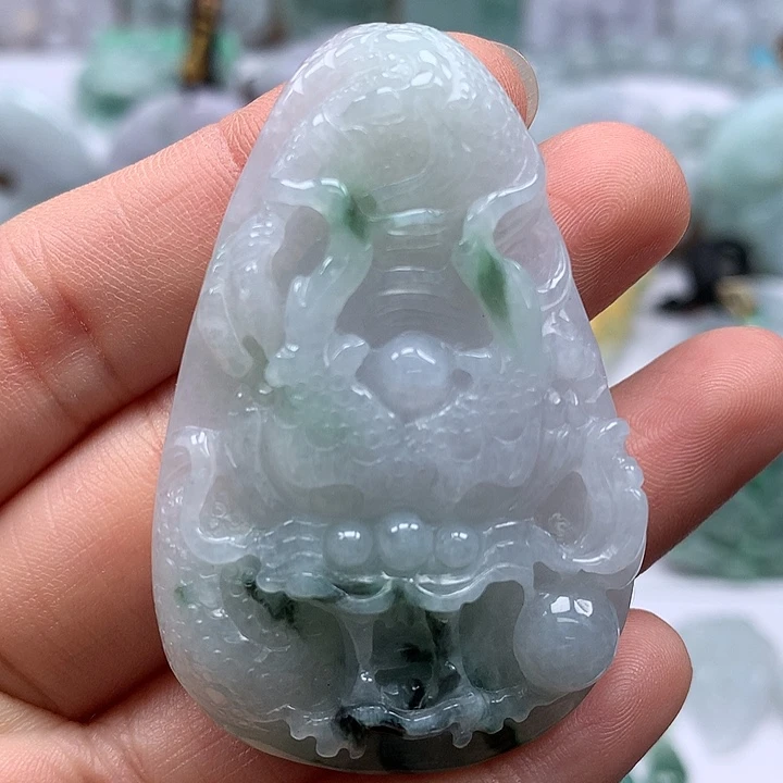 翡翠未镶嵌颈饰随形龙行天下两面工艺卡厚10+