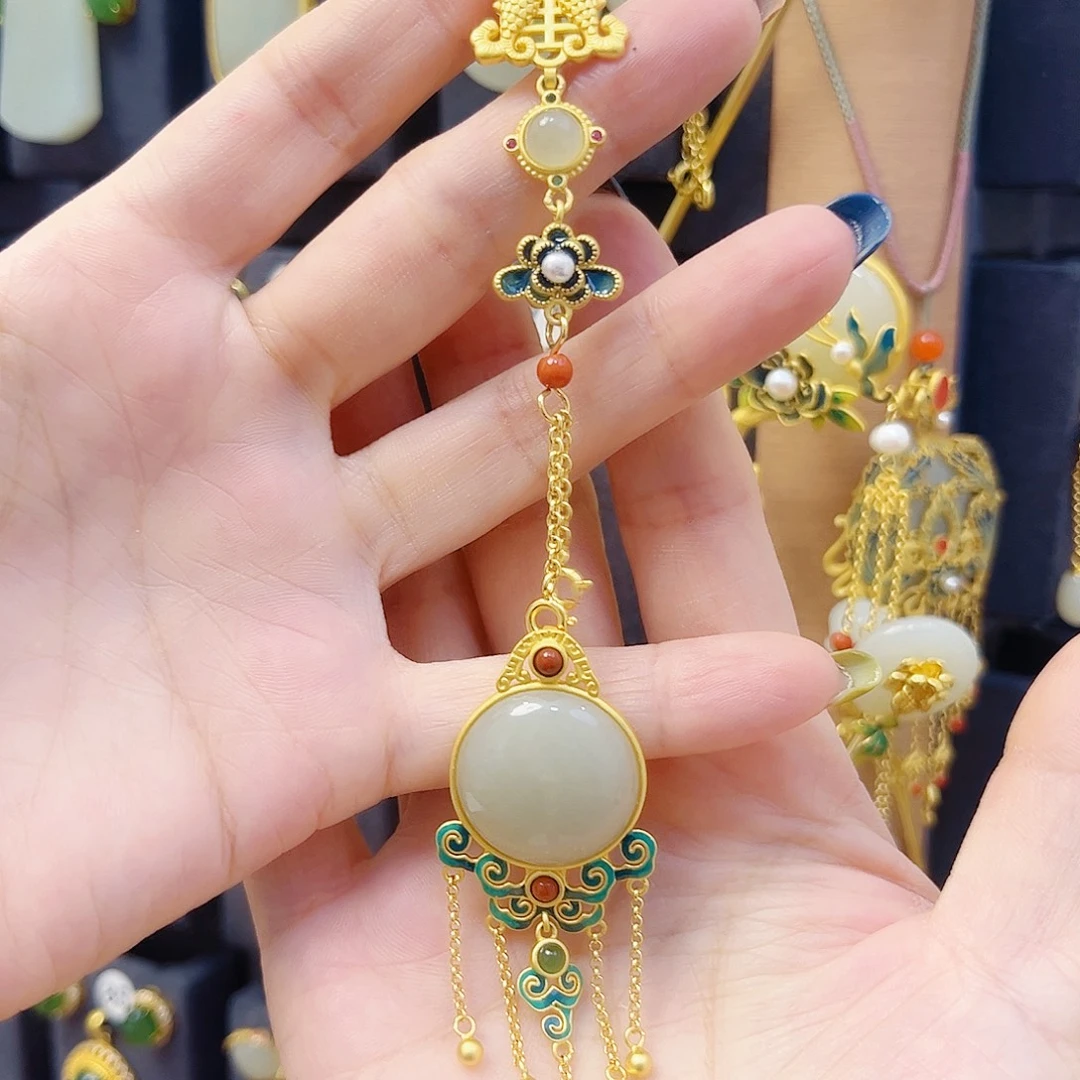 和田玉银S925镀金镶嵌颈饰