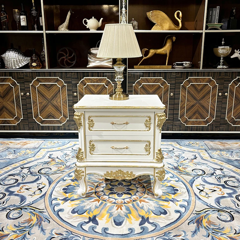 法式实木床头柜 欧式奢华新古典床头柜 宫廷别墅卧室床边柜储物柜