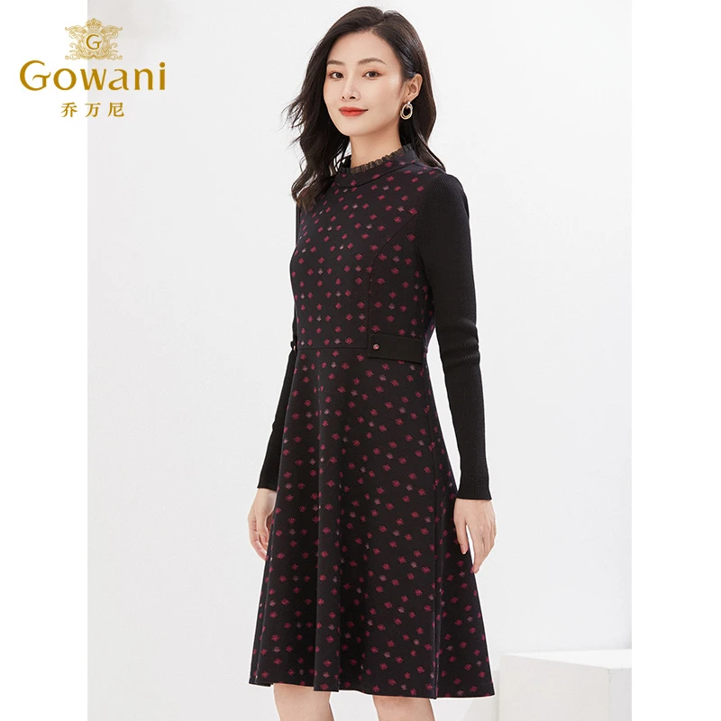 乔万尼2025秋装新品气质时尚连衣裙收腰针织绵羊毛长裙EI4E505501