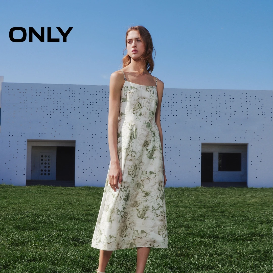 【金拐子专属】ONLY莫奈花园优雅吊带碎花中长款连衣裙女|124207102