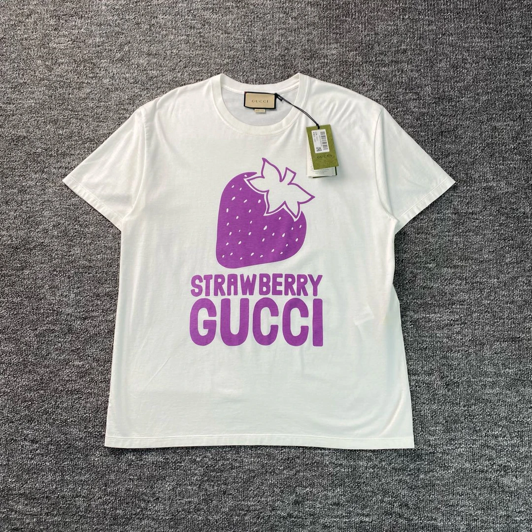 全新未使用 GUCCI/古驰 7464/草莓徽标印花短袖T恤/L码/全新带吊