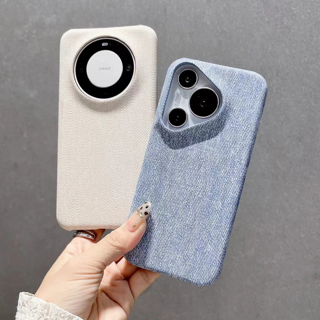 牛仔纹适用华为Pura70新款VIVO系列14简约魔鬼猫手机壳手机套防摔