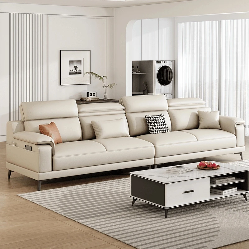 意式轻奢真皮沙发头层牛皮小户型客厅现代简约可调节头枕皮艺沙发