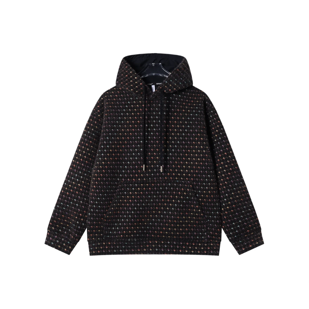 SDSA男士秋冬新款痞帅男装简约撞色提花绒毛抽绳连帽卫衣百搭时尚