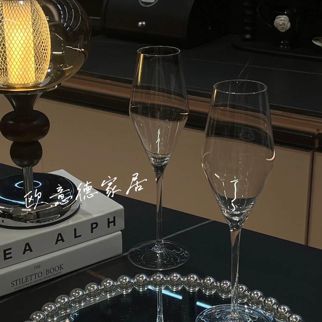 氛围感香槟杯法式水晶玻璃高脚杯情侣酒杯红酒杯创意鸡尾酒杯