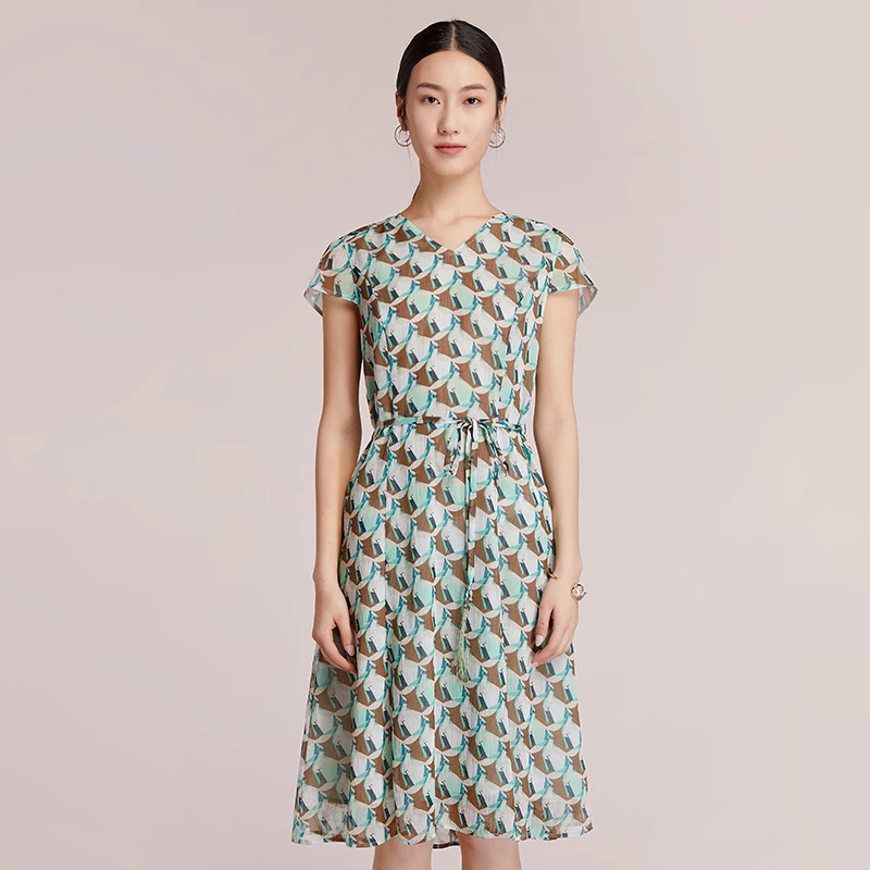 菲姿FEIZI夏款飘逸灵动连衣裙0B499微风夏日