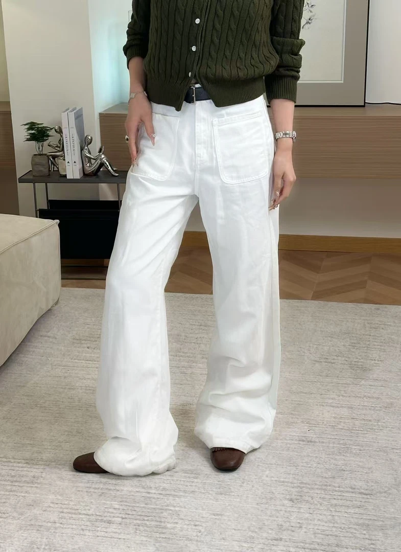 【100%棉】高腰纯色阔腿百搭显瘦休闲牛仔裤Y8284