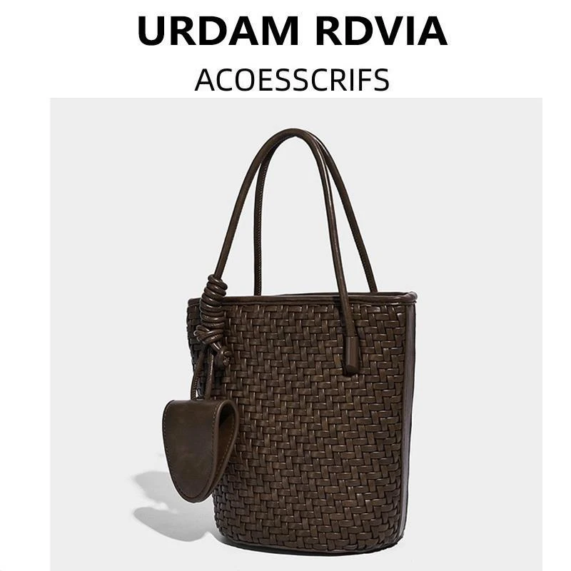 URDAM RDVIA手工编织时尚手提水桶包女2025新款百搭轻奢手提包