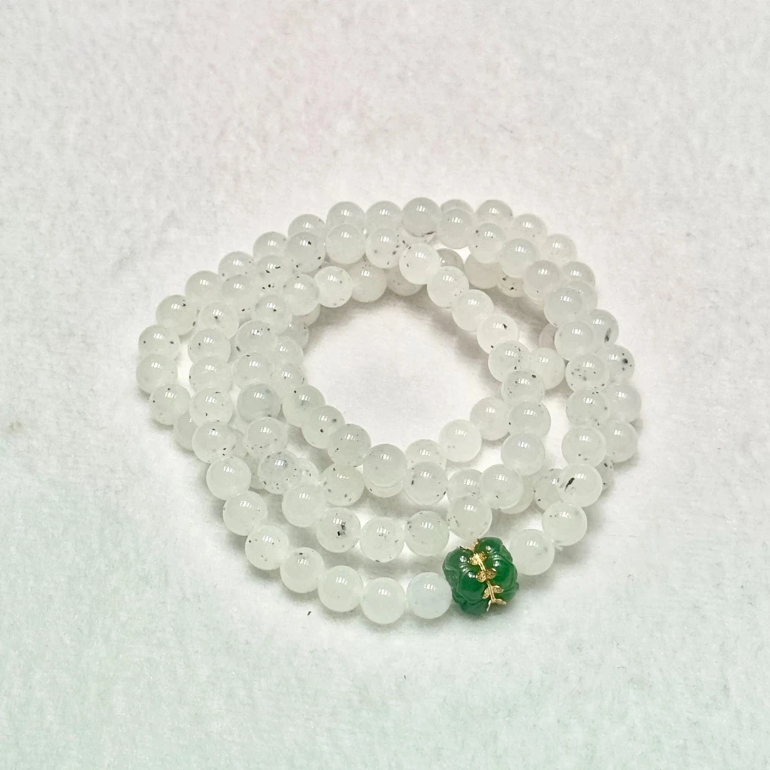 点墨青花18k碧玉108（天然珠宝多样性发其一）