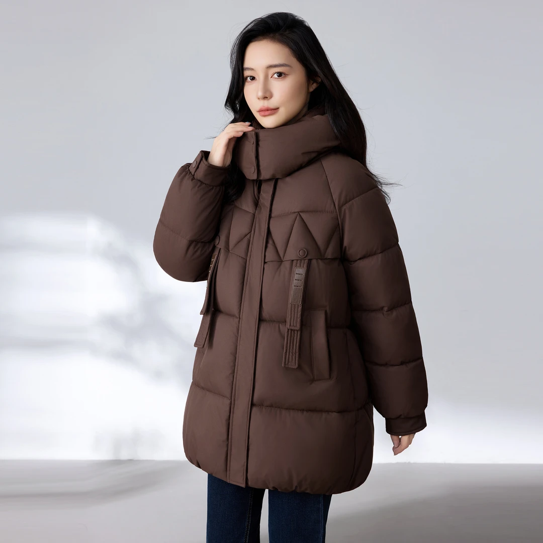 加厚棉服女冬季2025新款时尚连帽面包服防寒保暖棉衣外套女中长款