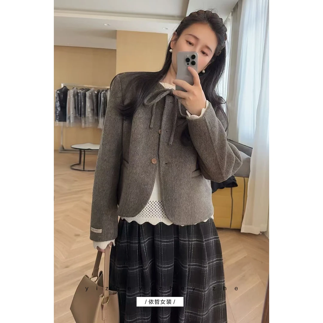 “蝴蝶结大衣“上衣女外套”秋季女外套气质小个子短款时尚2025